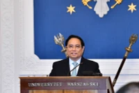 Thủ tướng Phạm Minh Chính phát biểu chính sách tại Đại học Tổng hợp Warsaw.(Ảnh: THANH GIANG)