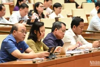 Các đại biểu làm việc tại hội trường. (Ảnh: BÙI GIANG)
