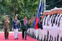 Đại tướng Phan Văn Giang trong lễ đón chính thức tại trụ sở Bộ Quốc phòng Philippines. (Ảnh: Báo Quân đội nhân dân)