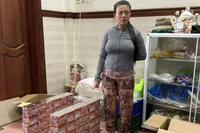 Đối tượng Trần Đặng Tú Trang và tang vật pháo hoa nổ.