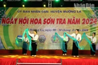Một tiết mục văn nghệ của đồng bào dân tộc Thái tại ngày hội hoa sơn tra năm 2024 tại xã Ngọc Chiến.