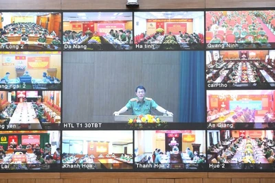 Hội nghị sơ kết công tác công an quý III và 9 tháng đầu năm 2025 tổ chức theo hình thức trực tuyến. (Ảnh: PHAN ANH)