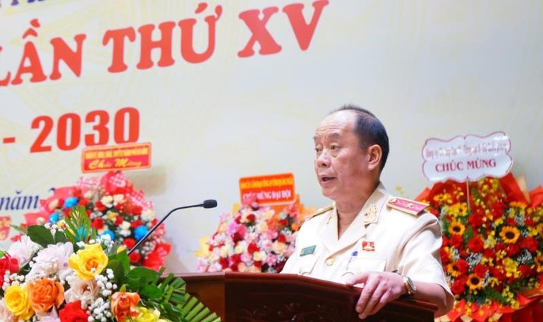Thiếu tướng Nguyễn Hữu Hợp, Giám đốc Công an thành phố Đà Nẵng phát biểu khai mạc Đại hội. (Ảnh: MV) 4-1.jpg