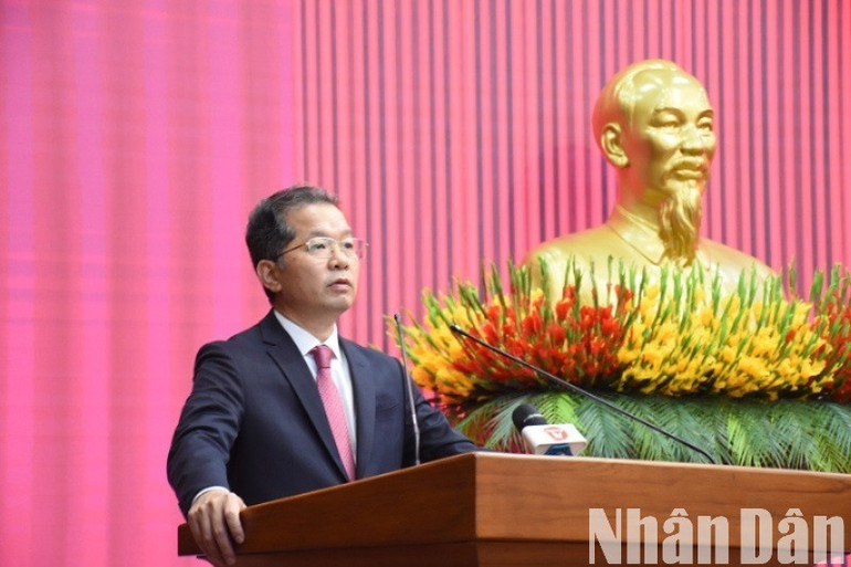 Bí thư Thành ủy Đà Nẵng Nguyễn Văn Quảng phát biểu kết luận hội nghị. (Ảnh: ANH ĐÀO) 1-3901.jpg