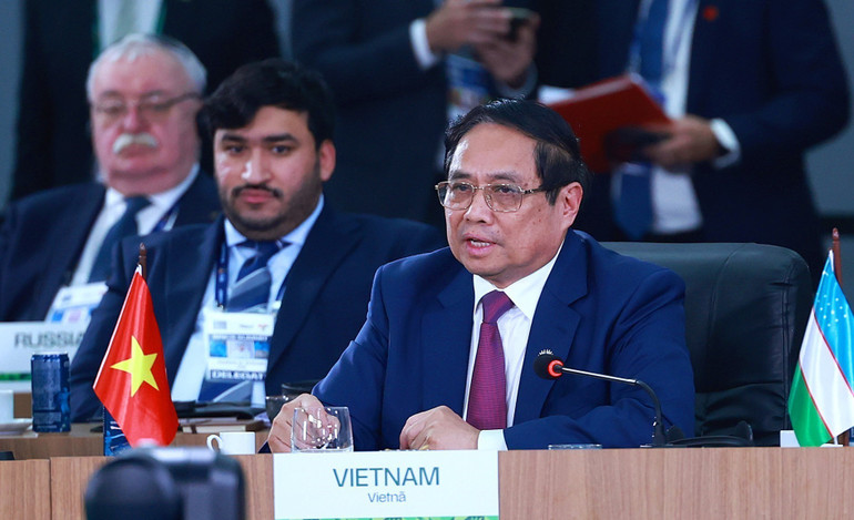 Thủ tướng Phạm Minh Chính phát biểu tại Phiên thảo luận cấp cao "Tăng cường chủ nghĩa đa phương, các vấn đề kinh tế-tài chính và trí tuệ nhân tạo". (Ảnh: Dương Giang/TTXVN) 1.jpg
