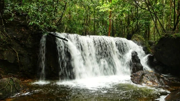 Một dòng thác trên dòng Suối Tranh với cảnh sắc thiên nhiên hữu tình.