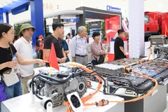 Các giải pháp công nghệ cho ô-tô điện được trưng bày tại Triển lãm Thành tựu đất nước "80 năm hành trình Độc lập-Tự do-Hạnh phúc". (Ảnh: Thế Đại)