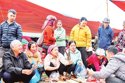 Người dân và khách du lịch tham quan chợ phiên Tủa Thàng.