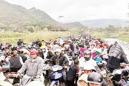 Tình trạng ùn ứ, ách tắc giao thông thường xuyên xảy ra tại các tuyến đường trên vùng cao nguyên đá Đồng Văn trong dịp cao điểm đón khách du lịch.