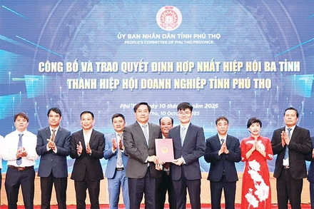 Chủ tịch Ủy ban nhân dân tỉnh Trần Duy Đông trao quyết định thành lập Hiệp hội Doanh nghiệp tỉnh Phú Thọ.