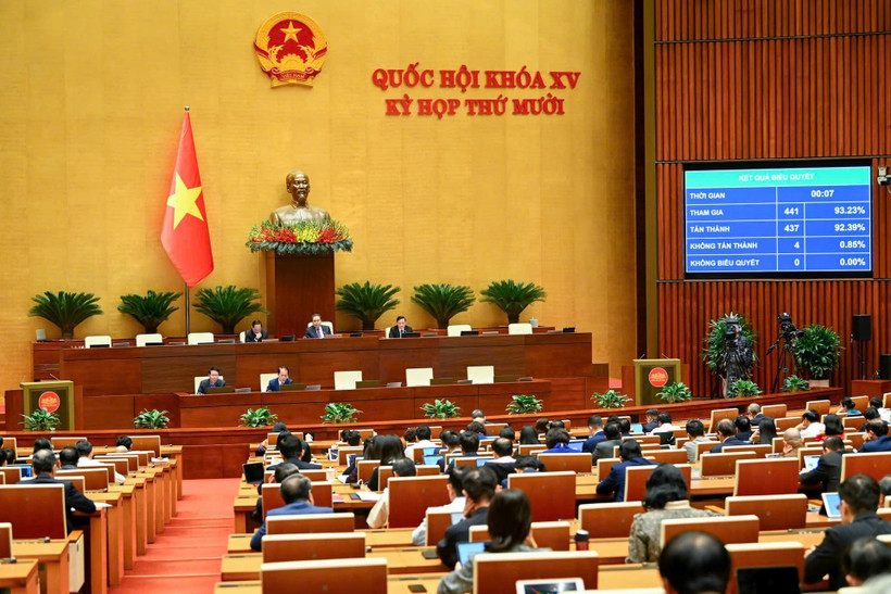 Quốc hội biểu quyết thông qua Luật sửa đổi, bổ sung một số điều của Luật Lý lịch tư pháp. (Ảnh DUY LINH)