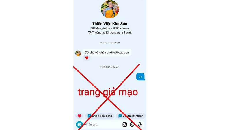 Tài khoản kẻ được cho là mạo danh Chùa Kim Sơn kêu gọi từ thiện nuôi trẻ.