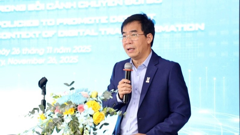 Tiến sĩ Lê Trường Sơn, Hiệu trưởng Trường đại học Luật Thành phố Hồ Chí Minh phát biểu tại hội thảo.