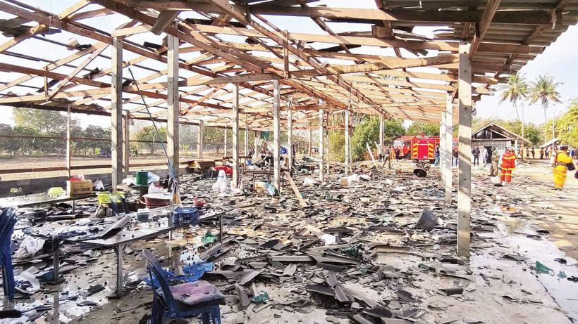 Hiện trường vụ nổ tại nhà máy ở Thái Lan. (Ảnh TÂN HOA XÃ)