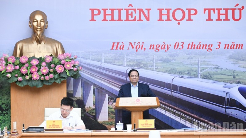 Thủ tướng Chính phủ Phạm Minh Chính chủ trì Phiên họp thứ 7 Ban Chỉ đạo các công trình trọng điểm, dự án quan trọng quốc gia lĩnh vực đường sắt. (Ảnh: Trần Hải)