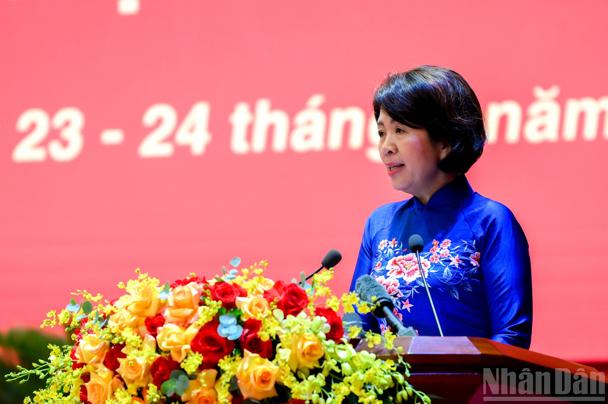 党委員会副書記のグエン・ティ・ホアン・ヴァン同志は、党中央機関の党執行委員会の指導と指導を再検討した報告書草案を簡単に提出した。 ndo_br_daihoi-3459.jpg