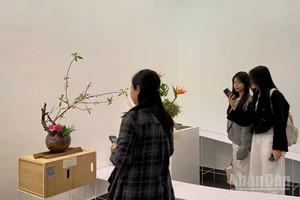 Người dân chiêm ngưỡng các tác phẩm trưng bày tại triển lãm "Gió Đông". (Ảnh: CHIÊU ANH)