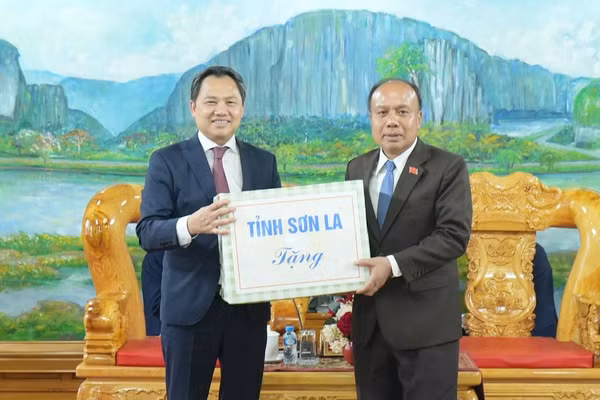 Đồng chí Nguyễn Đình Việt, Phó Bí thư Tỉnh ủy, Chủ tịch Ủy ban nhân dân tỉnh Sơn La chào xã giao, thăm và chúc Tết lãnh đạo tỉnh Huaphanh, nước bạn Lào.