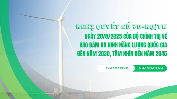 Nghị quyết số 70-NQ/TW ngày 20/8/2025 của Bộ Chính trị về bảo đảm an ninh năng lượng quốc gia đến năm 2030, tầm nhìn đến năm 2045