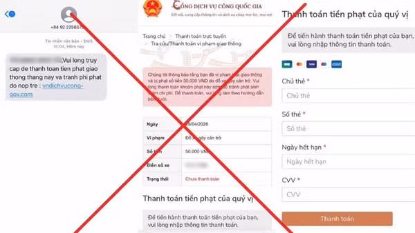 Chiêu trò lừa đảo "phạt nguội" qua website giả mạo dịch vụ công.