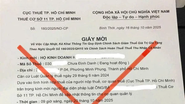 Giấy mời của cơ quan thuế do các đối tượng giả mạo để gửi cho người dân nhằm mục đích lừa đảo.