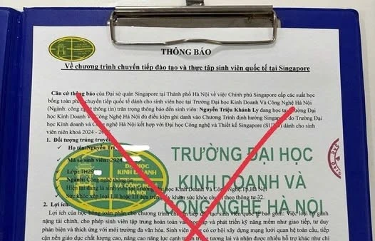 Văn bản giả mạo chương trình du học của trường Đại học Kinh doanh và Công nghệ Hà Nội