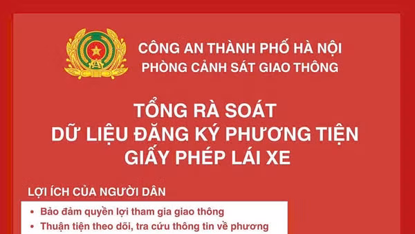 Thông báo của Công an Hà Nội về Tổng rà soát dữ liệu đăng ký phương tiện không yêu cầu cung cấp thẻ ngân hàng.