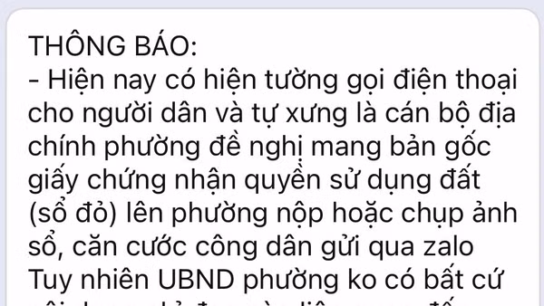 Thông tin cảnh báo của chính quyền địa phương về tình trạng giả danh "cán bộ địa chính".