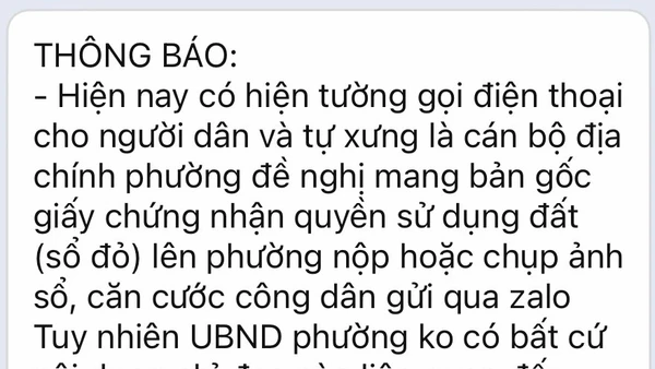 Thông tin cảnh báo của chính quyền địa phương về tình trạng giả danh "cán bộ địa chính".
