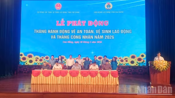 Đại diện các doanh nghiệp ký cam kết bảo đảm an toàn vệ sinh lao động.