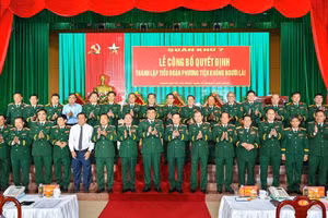Quang cảnh lễ công bố thành lập Tiểu đoàn Phương tiện không người lái thuộc Quân khu 7. 