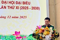Đại tá Nguyễn Văn Đề thông tin về Đại hội Đại biểu công đoàn Quân đội lần thứ XI tại cuộc gặp mặt báo chí.