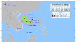 Bản đồ dự báo quỹ đạo và cường độ áp thấp nhiệt đới lúc 5 giờ ngày 10/6/2025. (Ảnh: Báo Nhân Dân)