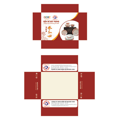 Bộ bát đĩa gốm sứ hoa sen đỏ