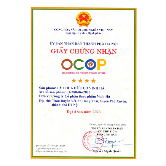 Cà chua hữu cơ Vinh Hà