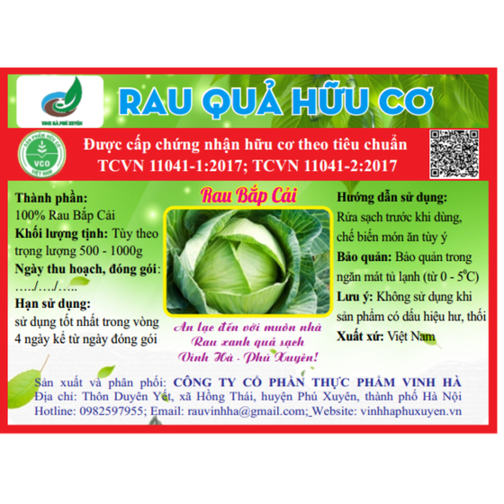 Rau bắp cải hữu cơ Vinh Hà