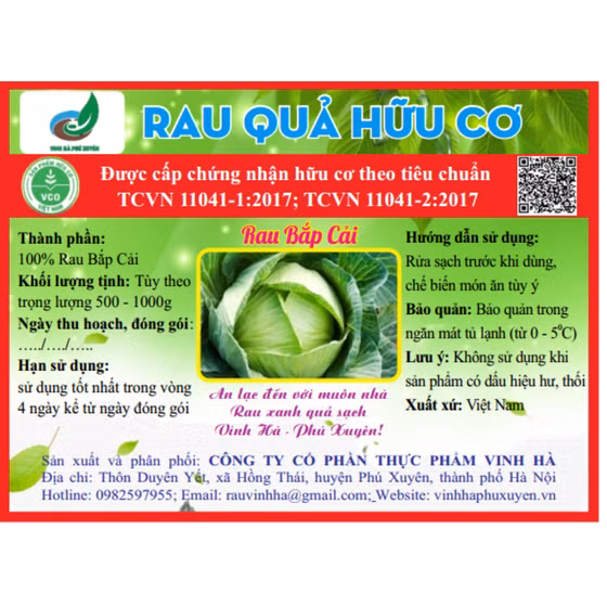 Rau bắp cải hữu cơ Vinh Hà