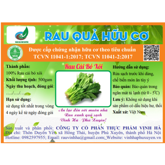 Rau cải bó xôi hữu cơ Vinh Hà