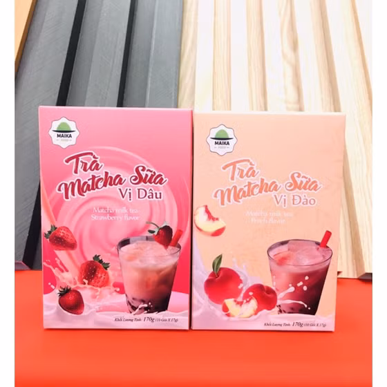 Trà matcha sữa vị đào - Maika Food
