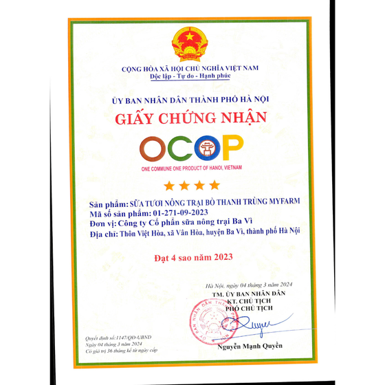  Sữa tươi nông trại bò thanh trùng Myfarm