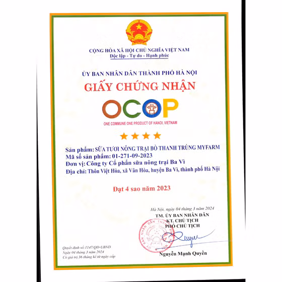  Sữa tươi nông trại bò thanh trùng Myfarm