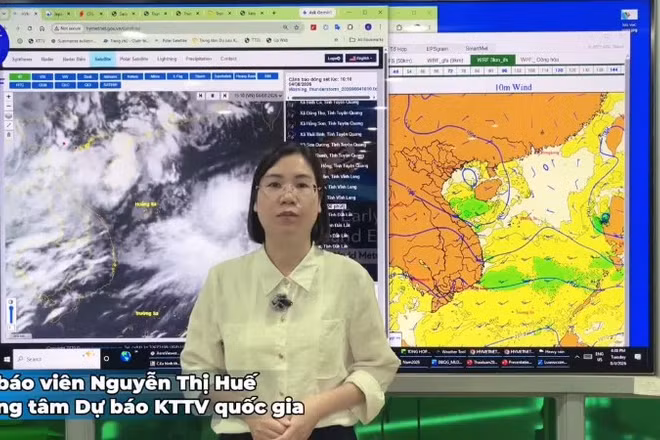 Dự báo viên Nguyễn Thị Huế, Phòng Dự báo thời tiết, Trung tâm Dự báo Khí tượng thủy văn quốc gia thông tin về diễn biến mới nhất của áp thấp nhiệt đới.