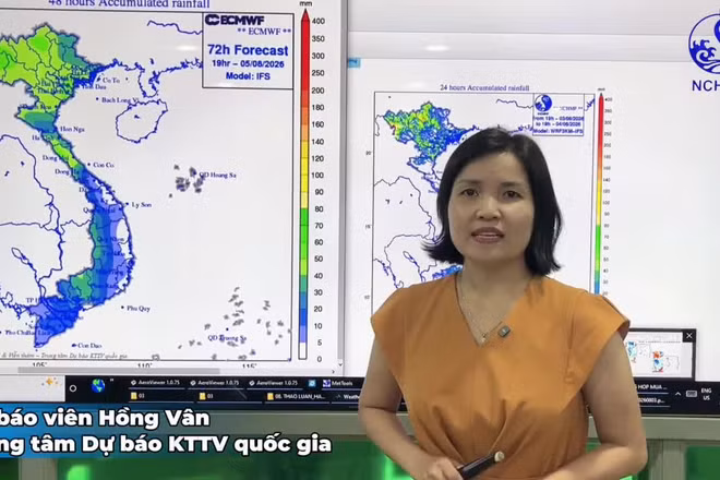 Dự báo viên Lê Thị Hồng Vân, Phòng Dự báo thời tiết, Trung tâm Dự báo khí tượng thủy văn quốc gia cung cấp thông tin nhận định về đợt mưa lớn diện rộng từ ngày 4/8 đến 6/8.