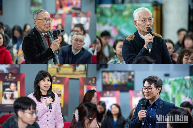 Społeczność wietnamska za granicą we Francji z entuzjazmem dzieli się swoimi uczuciami i wiarą w rozwój kina w tym kraju. (Zdjęcie: MINH DUY) giao-luu-doan-lam-phim-duy-12.jpg