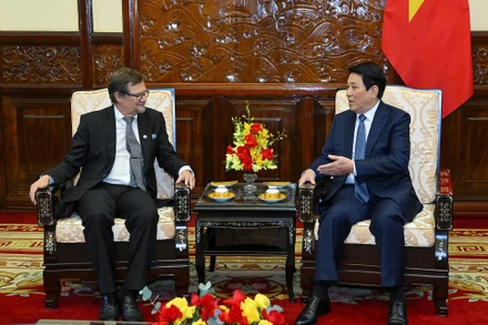 Chủ tịch nước Lương Cường tiếp Đại sứ Phần Lan Pekka Voutilainen. (Ảnh: Thủy Nguyên)