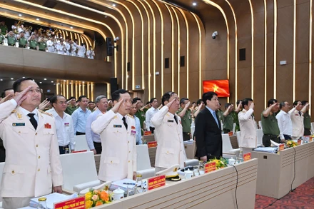 Chủ tịch nước Lương Cường dự hội nghị sơ kết công tác 6 tháng đầu năm của Bộ Công an. (Ảnh: THỦY NGUYÊN)