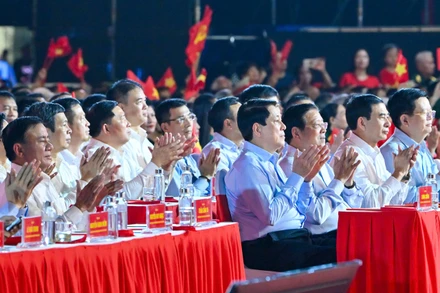 Chủ tịch nước Lương Cường dự tại điểm cầu Hà Nội. (Ảnh: THỦY NGUYÊN)