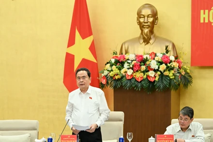 Bí thư Đảng ủy Quốc hội, Chủ tịch Quốc hội Trần Thanh Mẫn phát biểu khai mạc hội nghị. (Ảnh Duy Linh)