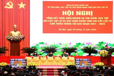 Toàn cảnh Hội nghị tổng kết thực hiện nhiệm vụ tìm kiếm, quy tập hài cốt liệt sĩ và xác định danh tính hài cốt liệt sĩ còn thiếu thông tin giai đoạn 2021-2025.