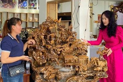 Khách tham quan tìm hiểu về các sản phẩm trưng bày tại triển lãm.